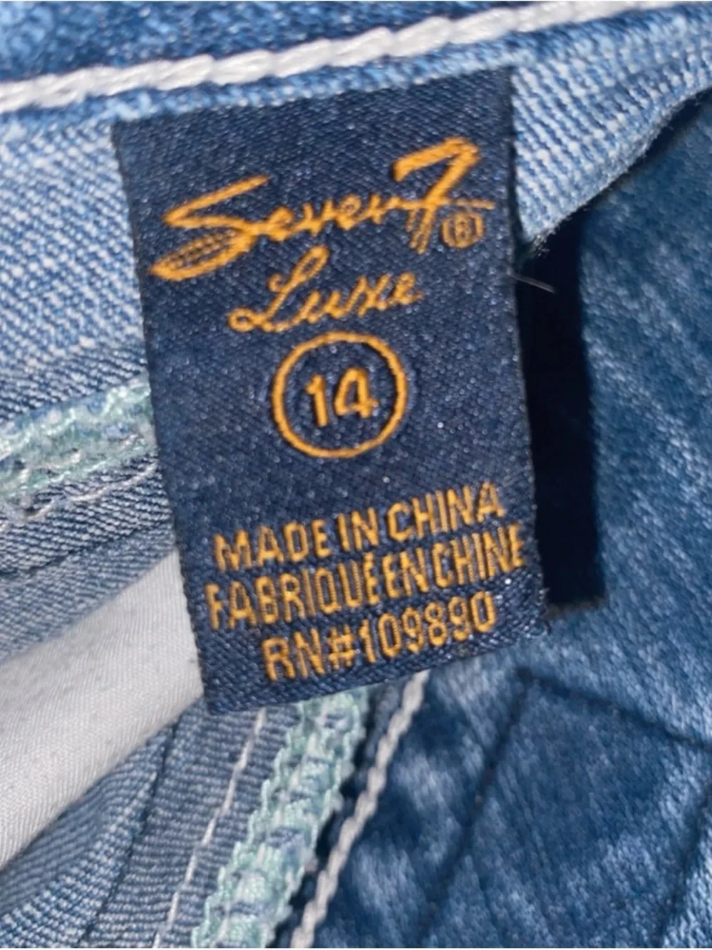 Seven7 Medium Blue Denim Jean Shorts with Embroidered Back Pockets 14